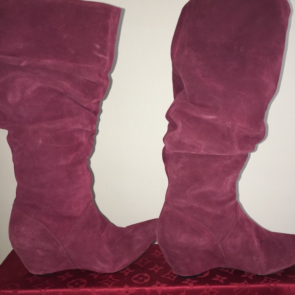 Burgundy Suede Mid Calf Boot - Picture 6 of 8